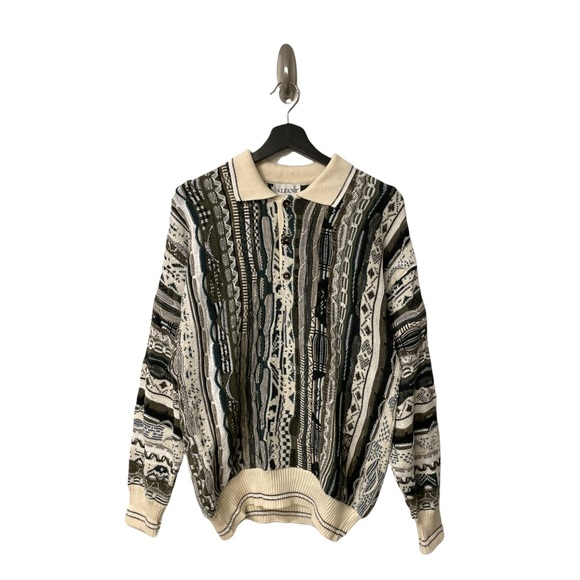 SOLD Alfani Vintage Coogi Style Pullover Polo 3D Textured Sweater Size Small - Picture 2 of 5